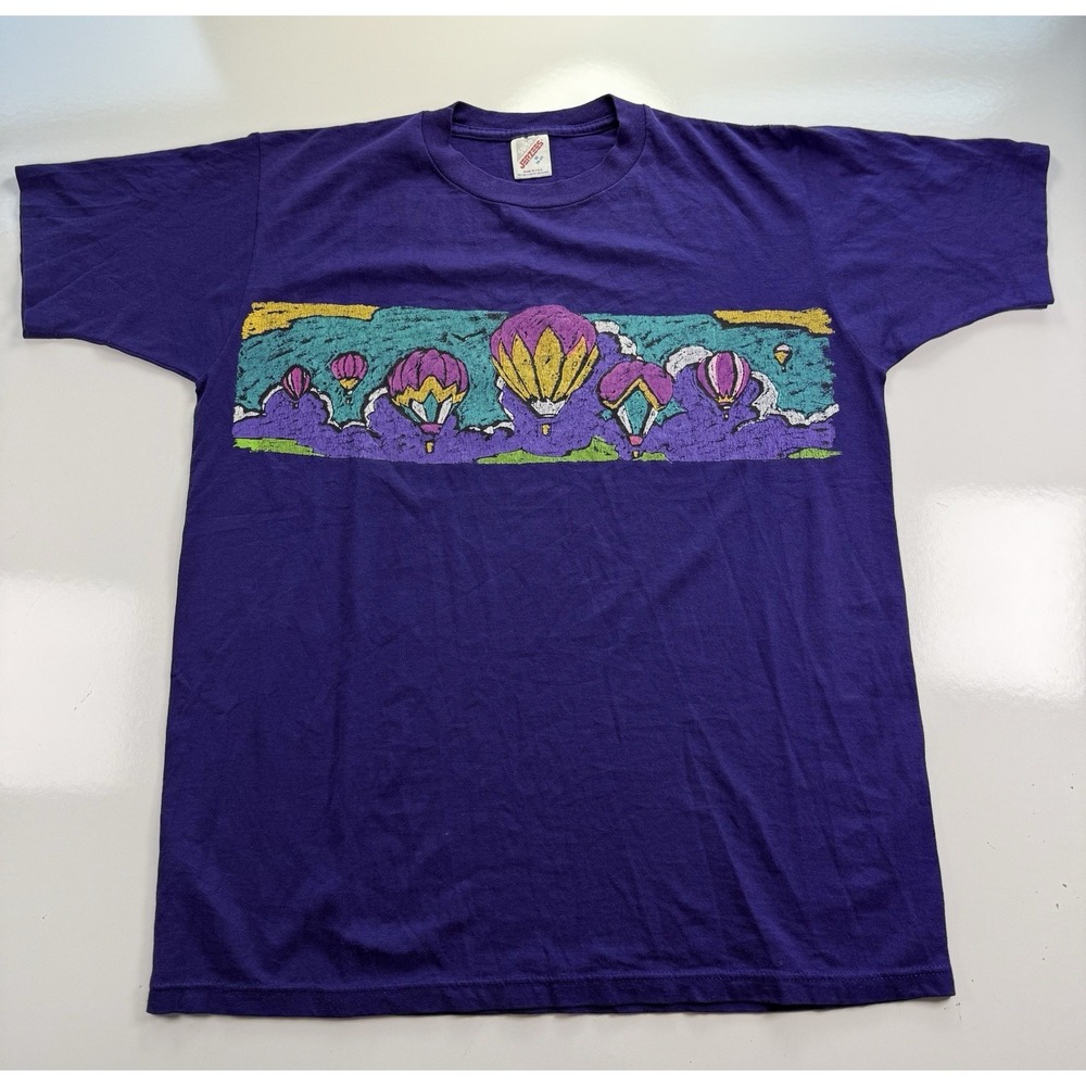 Vintage 90s Hot Air Balloon Jerzees T Shirt Purple M Made In‎ USA graphic tee
